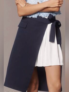 Mare Mare x Anthropologie Pleated Wrap Twofer Navy and White Skirt size large